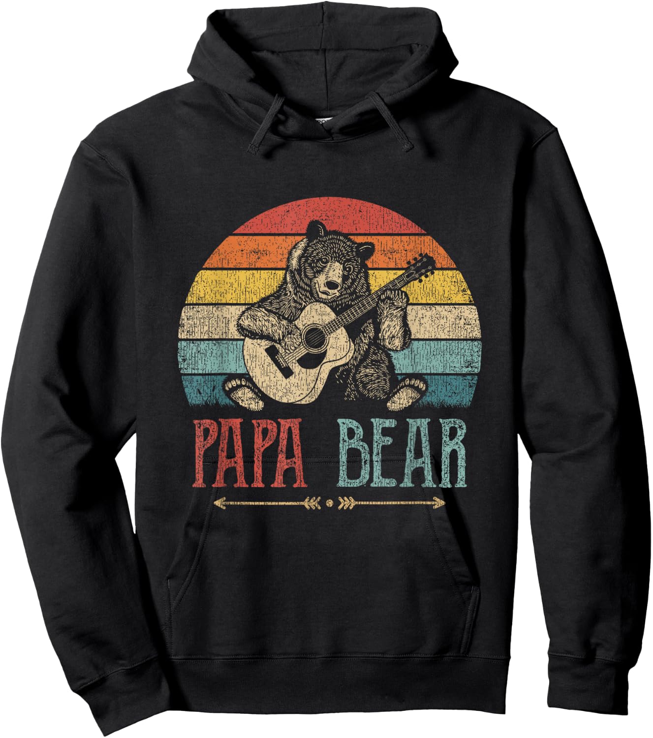 Cute Papa Bear Vintage Father's Day Retro Dad Guitar Hoodie - Hoodie | Black