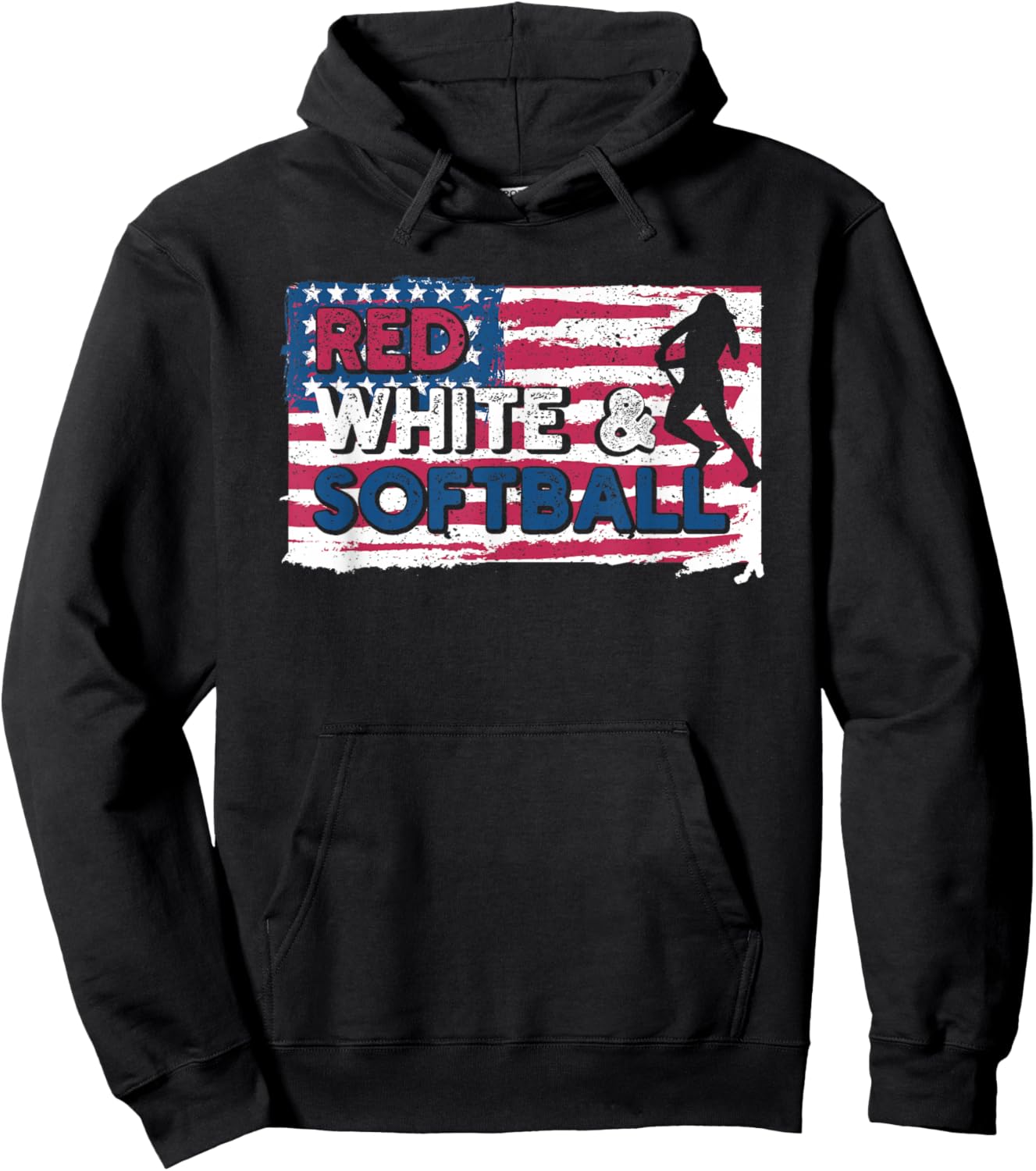Patriotic Red, White, & Softball Fourth of July American Kids Men Hoodie - Hoodie | Black