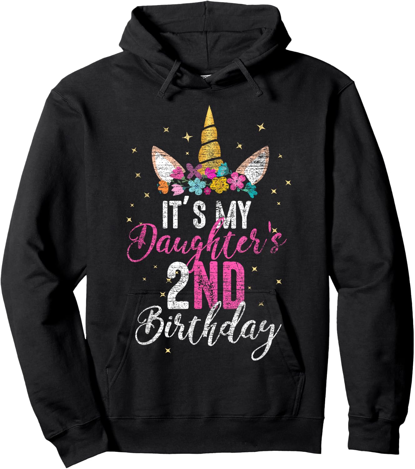 Its My Daughters 2nd Birthay Girl Gift Unicorn Birthday Hoodie - Hoodie | Black