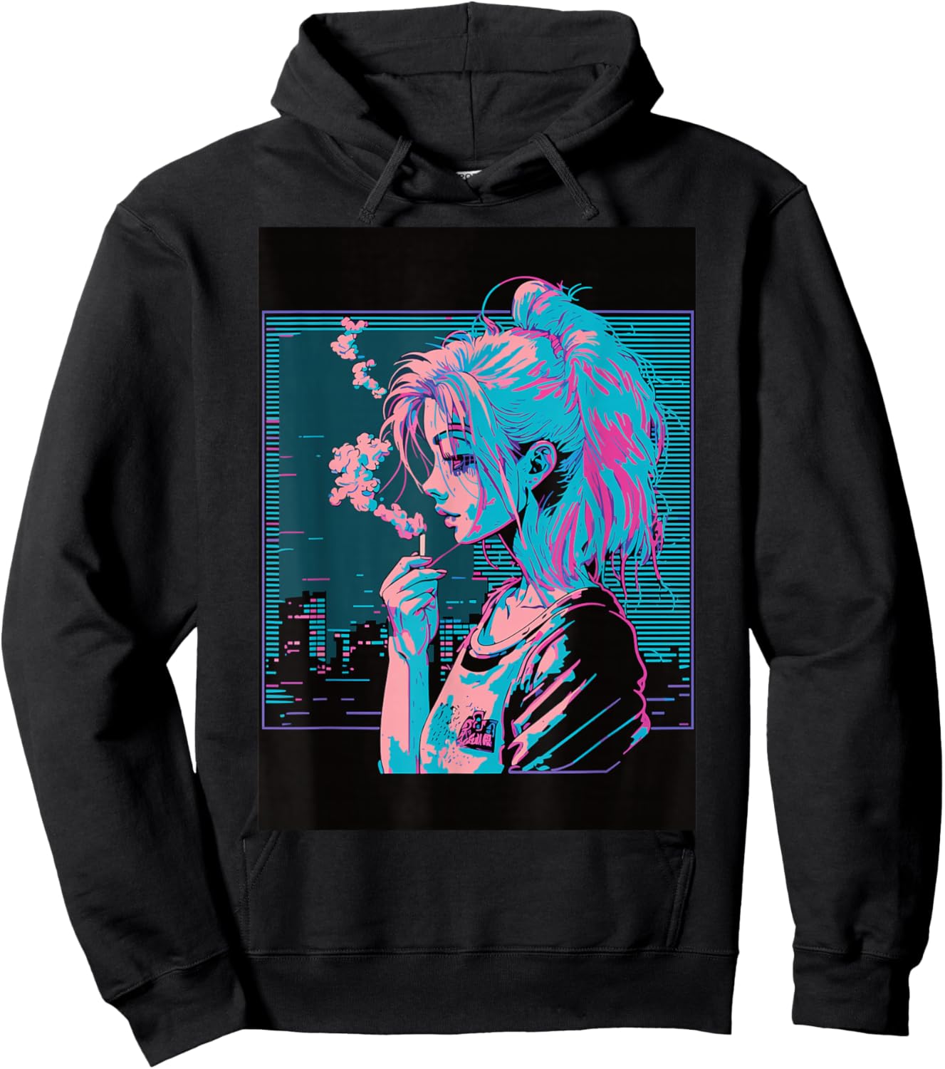 Japanese Vaporwave Sad Anime Girl Indie Aesthetic Otaku Hoodie - Hoodie | Black