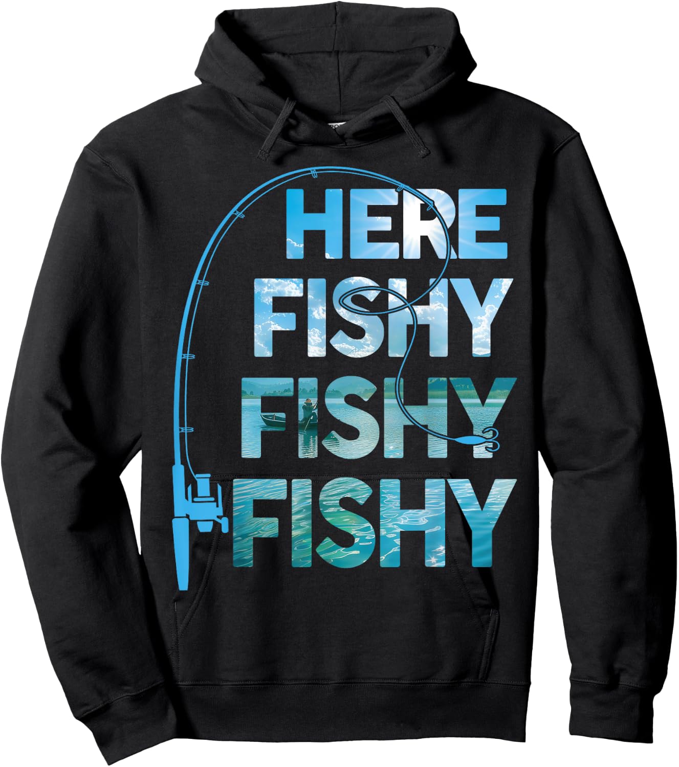 Fishing-Shirt Here-Fishy Fisherman Funny Bass Fish Dad Hoodie - Hoodie | Black