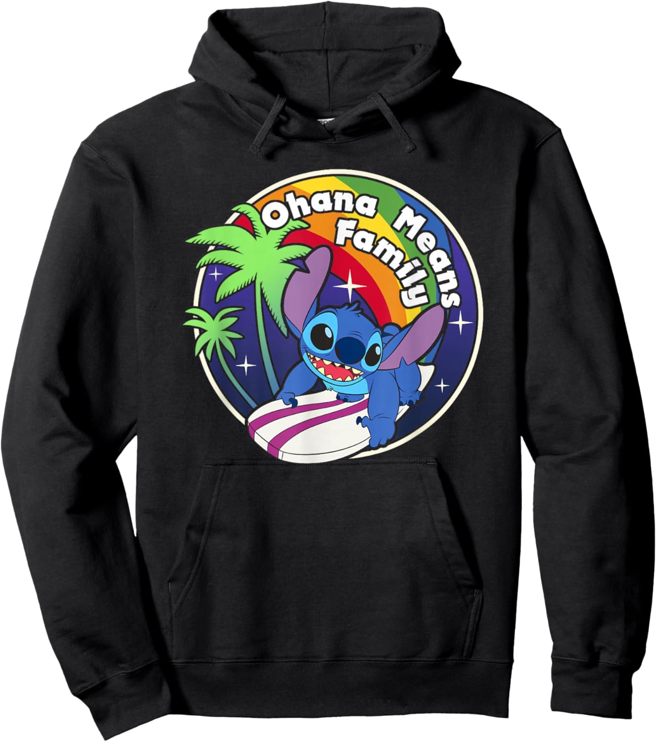 Disney Lilo & Stitch Rainbow Surf Stitch Ohana Means Family Hoodie - Hoodie | Black