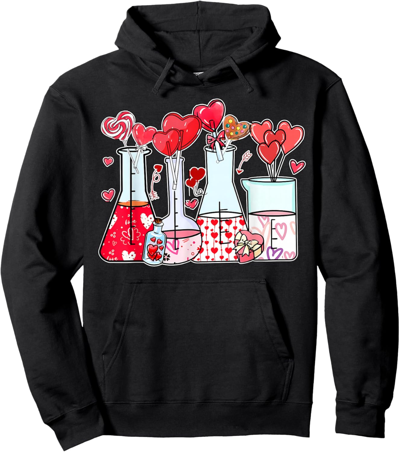 Beaker Test Tube Heart Laboratory Valentines Science Teacher Hoodie - Hoodie | Black