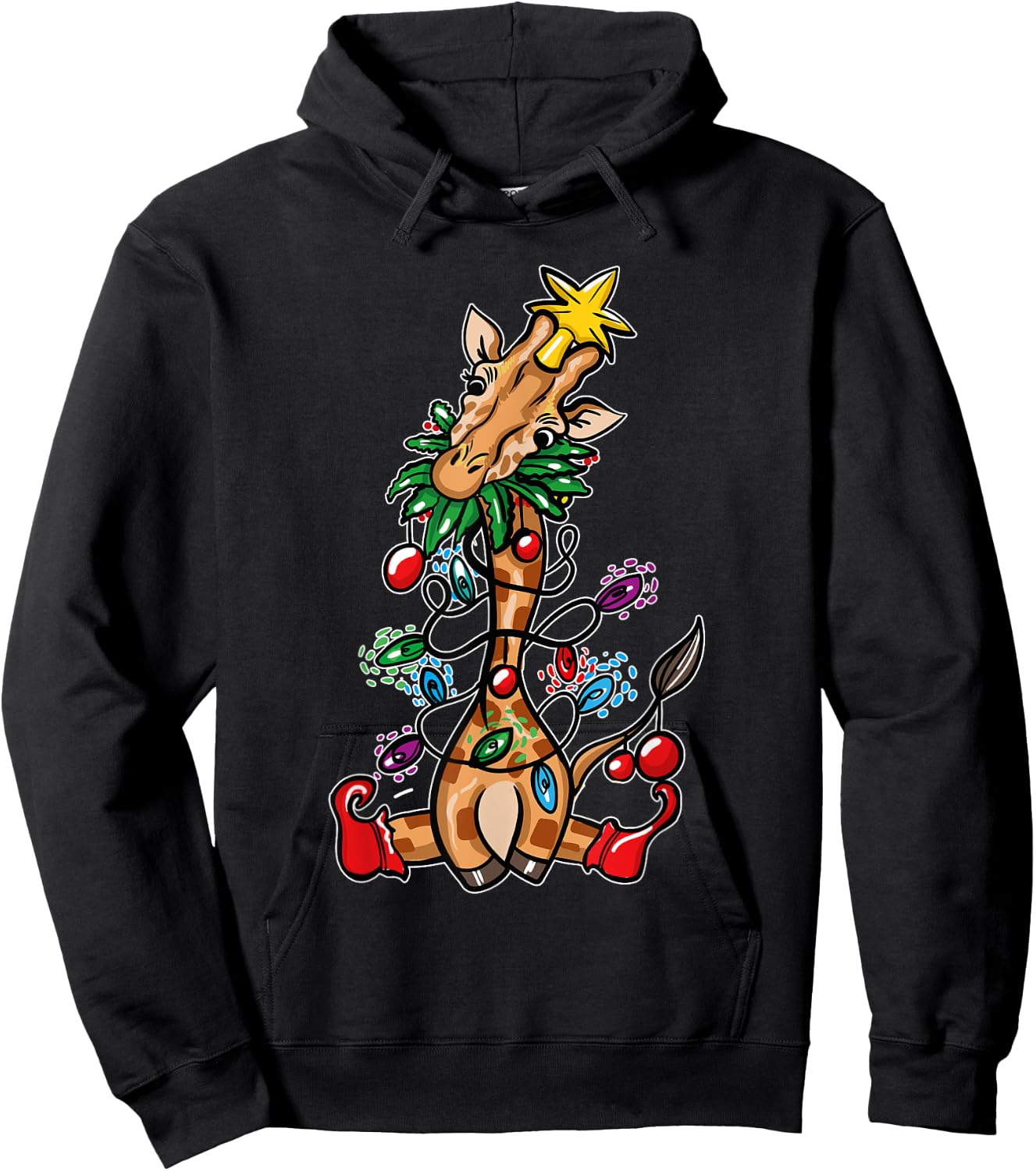 Funny Christmas Tree Giraffe Lover Gift Love Giraffes Hoodie - Hoodie | Black