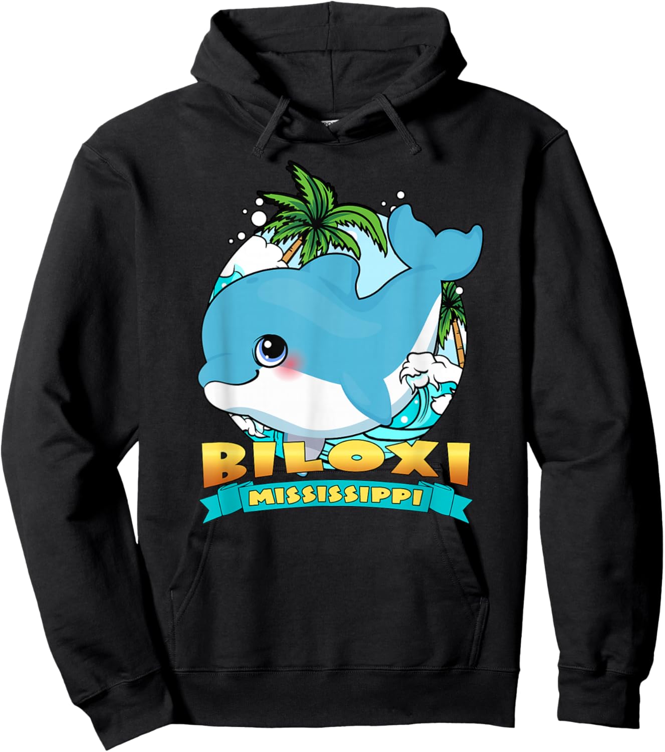 BILOXI MISSISSIPPI | Cute Baby Dolphin Beach Souvenir Hoodie - Hoodie | Black