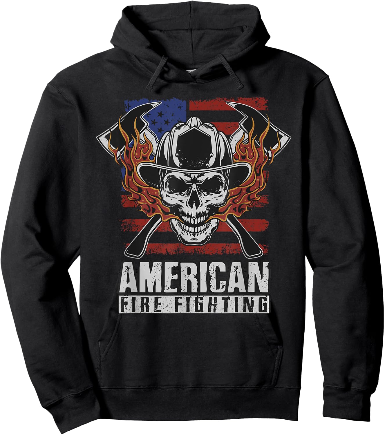 Funny Firefighter Gift Patriotic American Flag Fireman Skull Hoodie - Hoodie | Black
