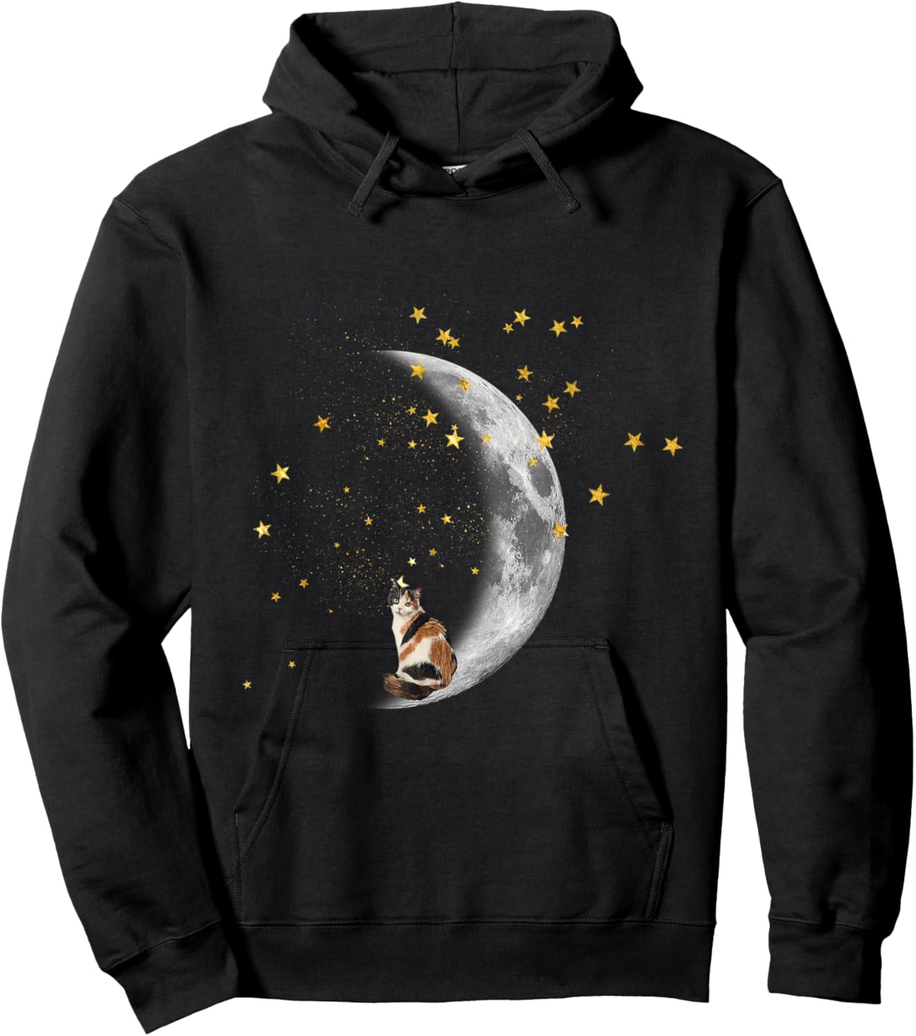 Moon and Stars Calico Cat Women Kids Hoodie - Hoodie | Black