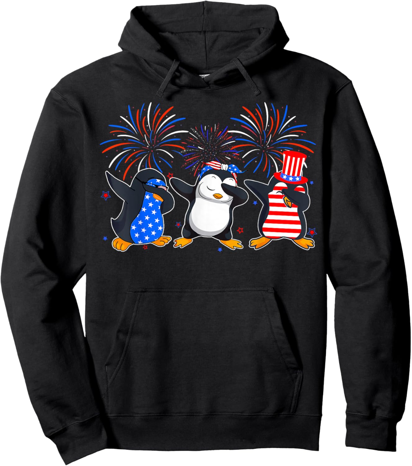 Happy Fourth Of July - Patriotic Animals - Penguin USA Flag Hoodie - Hoodie | Black