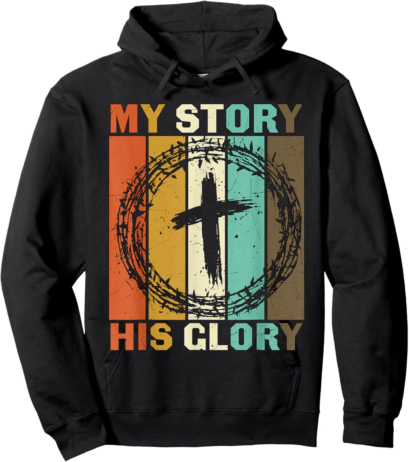 Vintage My Story His Glory Inspirational Christian Cross Hoodie - Hoodie | Black