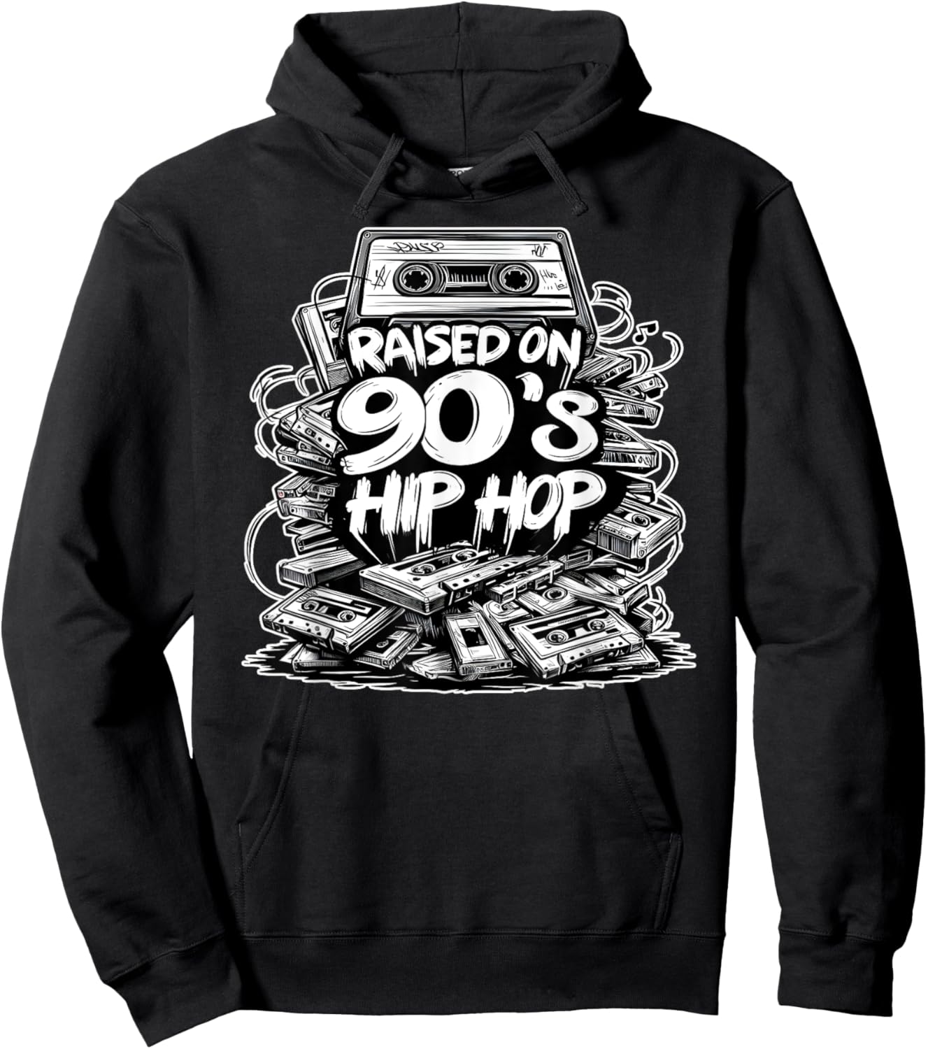 RAISED ON 90s HIP HOP Cassette Tape Graffiti Rap Hoodie - Hoodie | Black