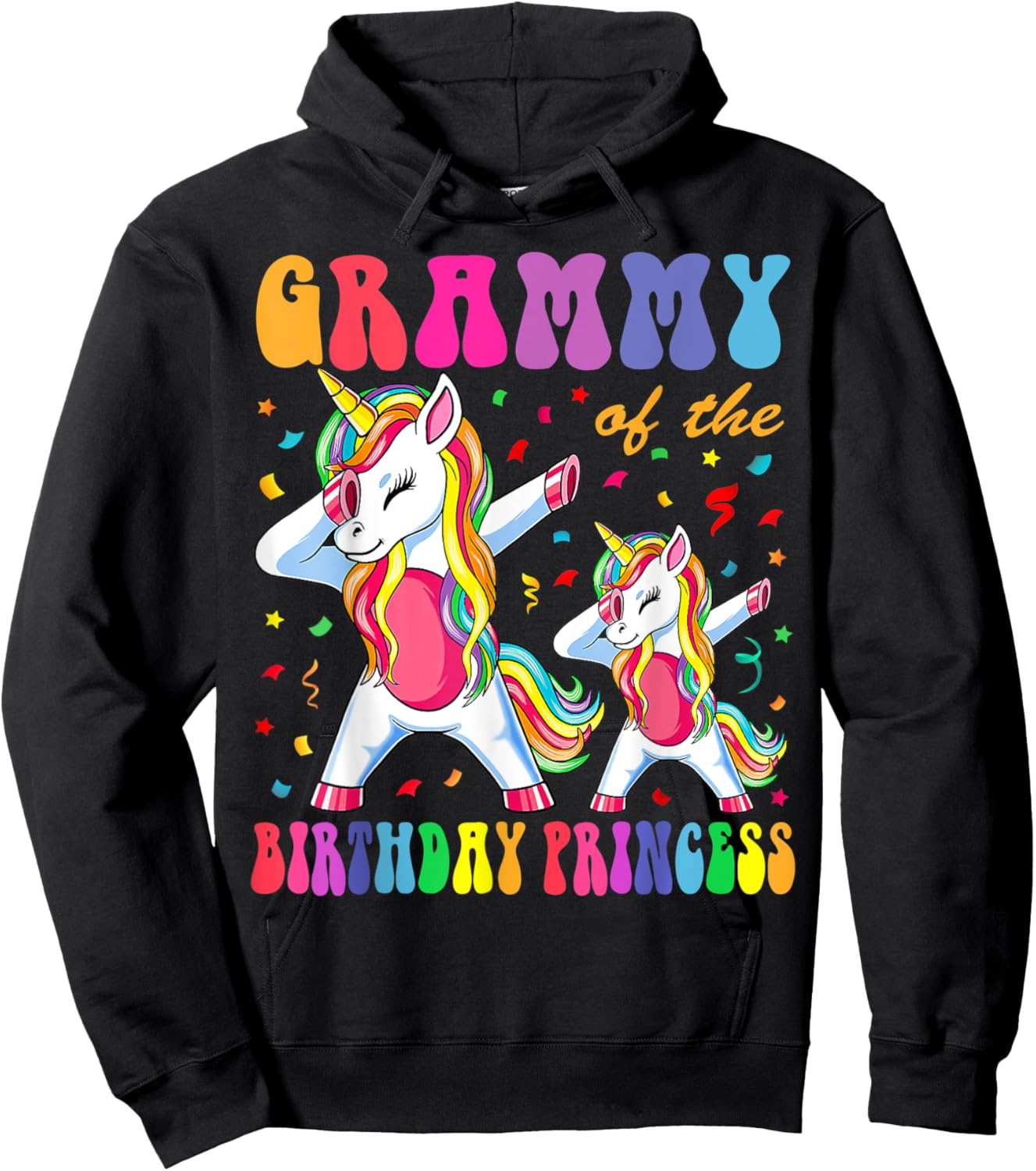 Grammy of the Birthday Princess Girl Dabbing Unicorn Family Hoodie - Hoodie | Black