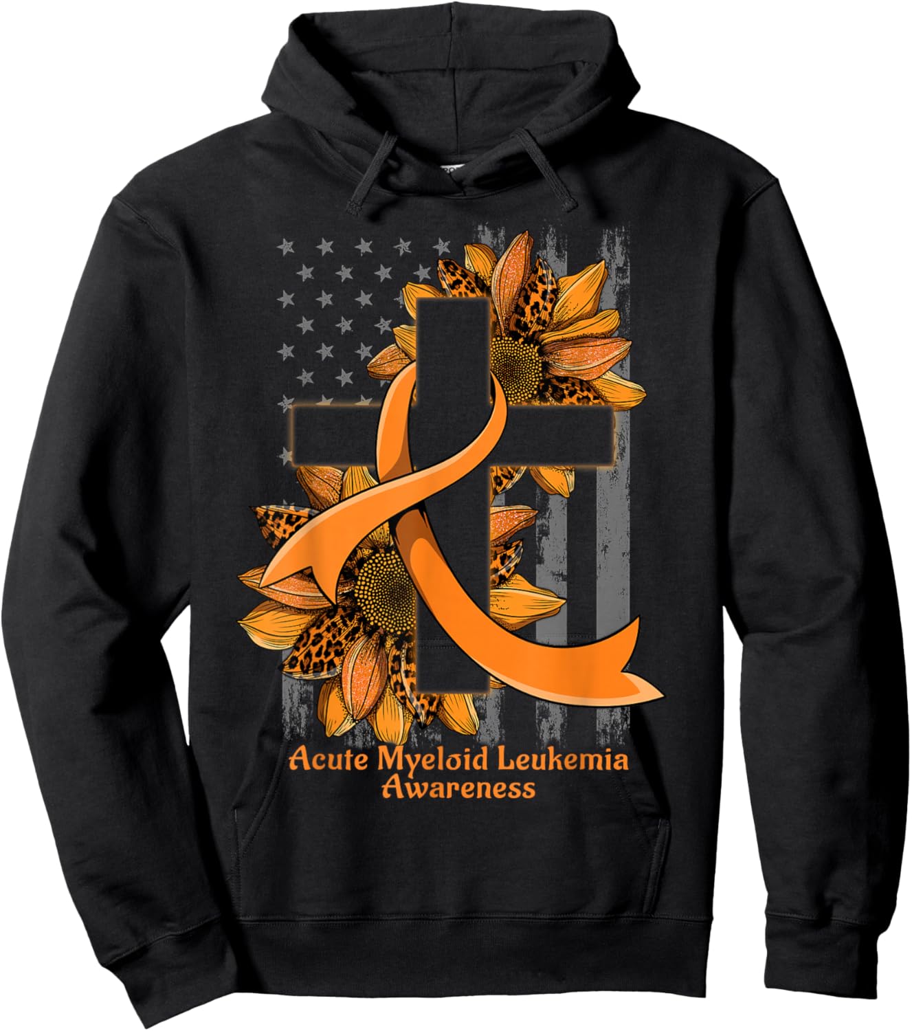 Sunflower Christian Cross Acute Myeloid Leukemia Awareness Hoodie - Hoodie | Black