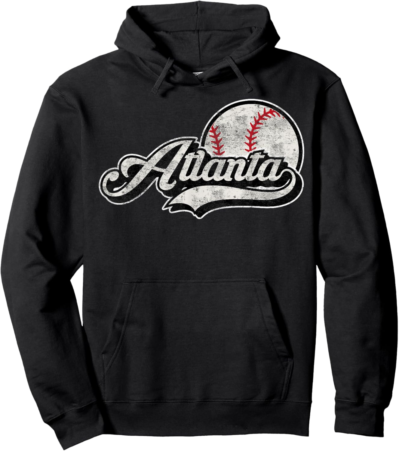 Atlanta Retro Distressed Baseball Hoodie - Hoodie | Black