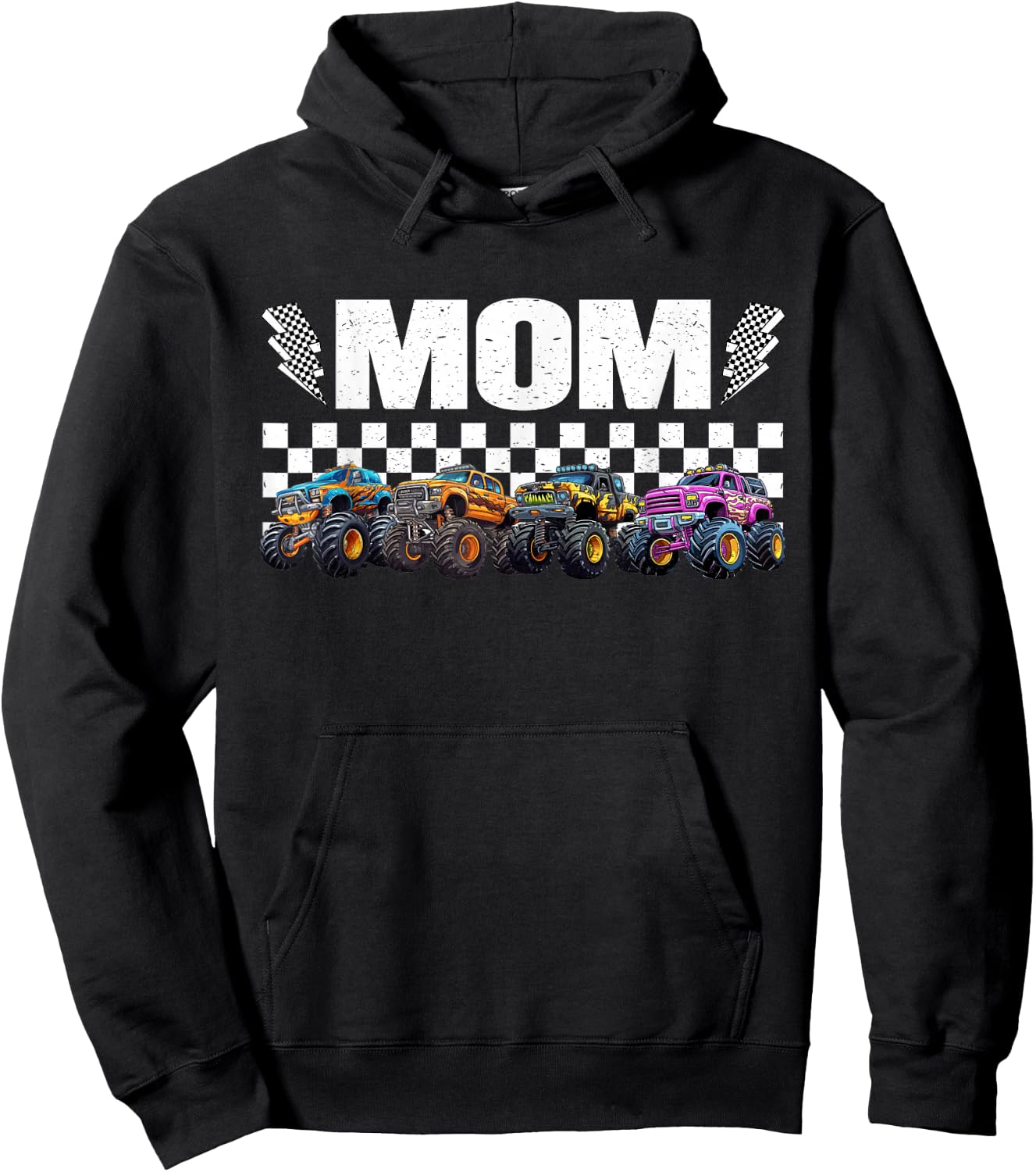 Mom Retro Monster Truck Family Crew Birthday Matching Hoodie - Hoodie | Black