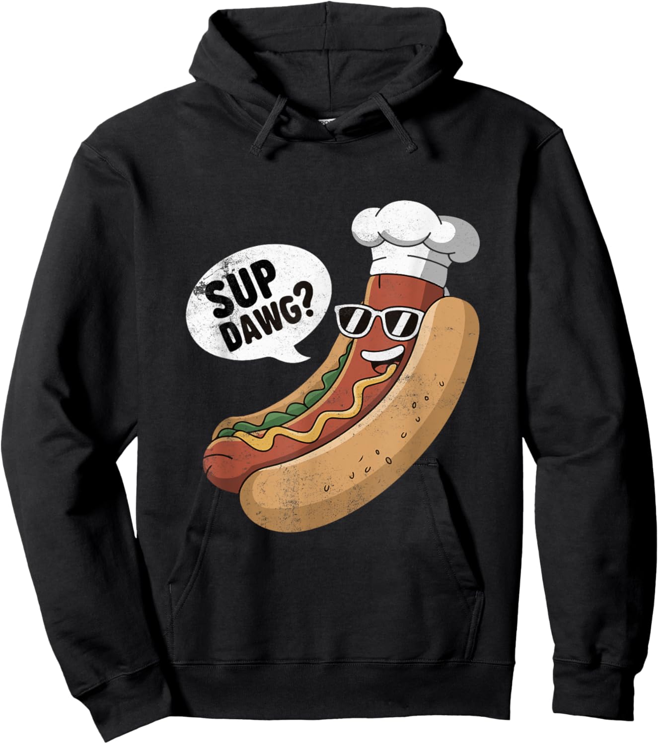 Sup Dawg Funny Hotdog Vintage Graphic Hoodie - Hoodie | Black