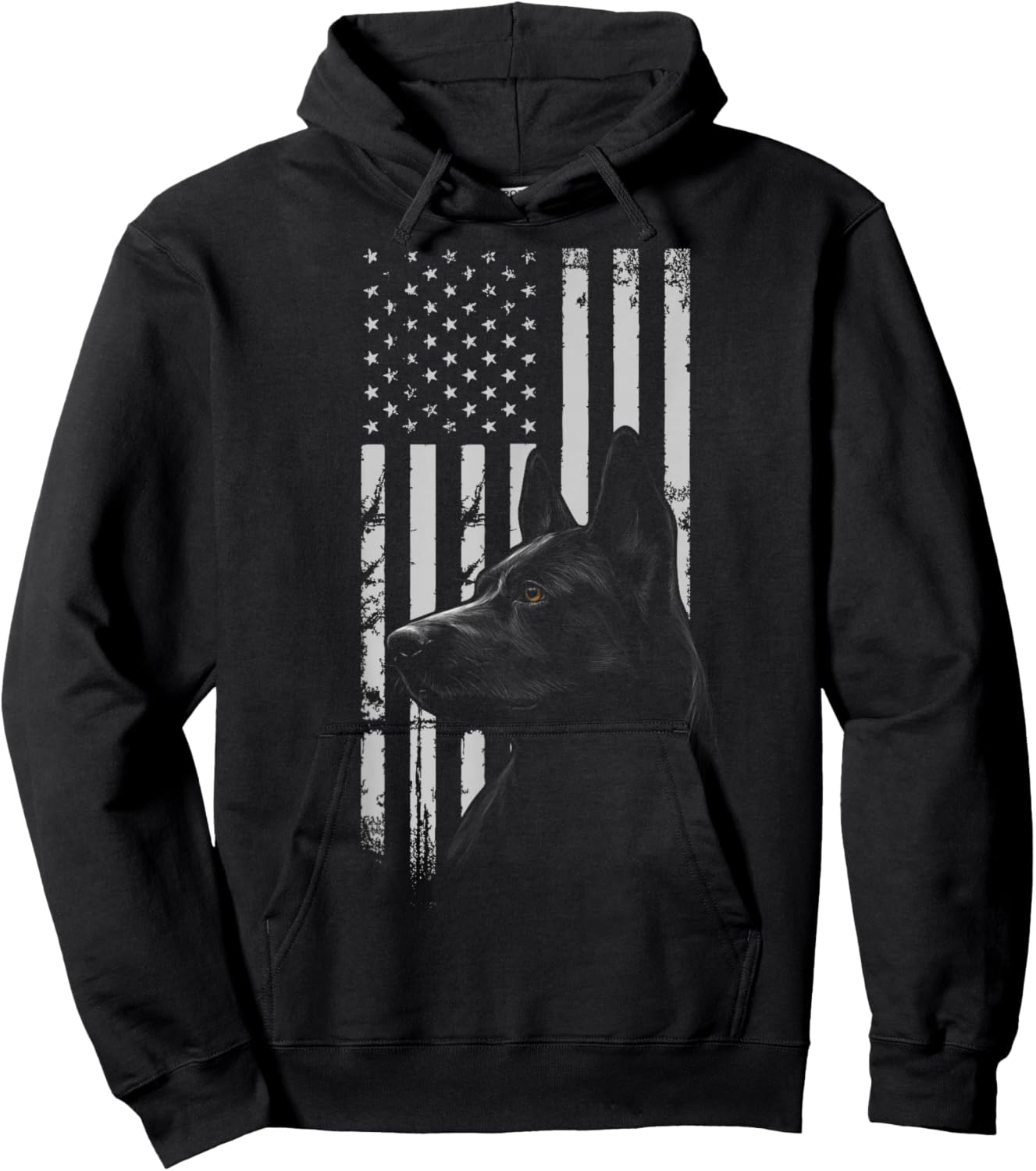 Black German Shepherd American Flag USA Flag Hoodie - Hoodie | Black