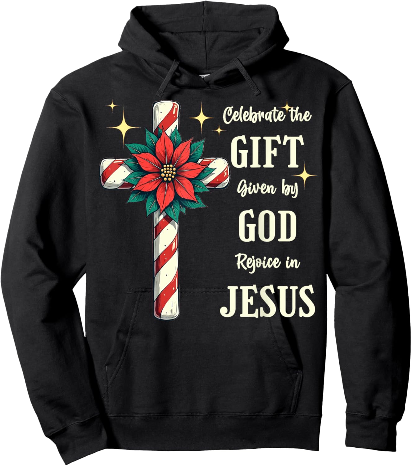 Celebrate Jesus Birth Christian Christmas Candy Cane Cross Hoodie - Hoodie | Black