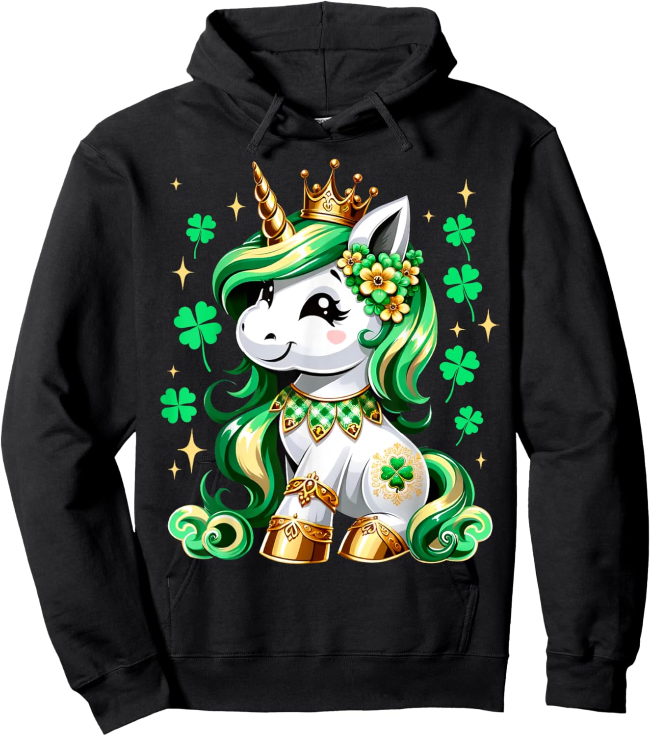 Cute Unicorn Shamrock St Patricks Day Girls Kids Lepricorn Hoodie - Hoodie | Black
