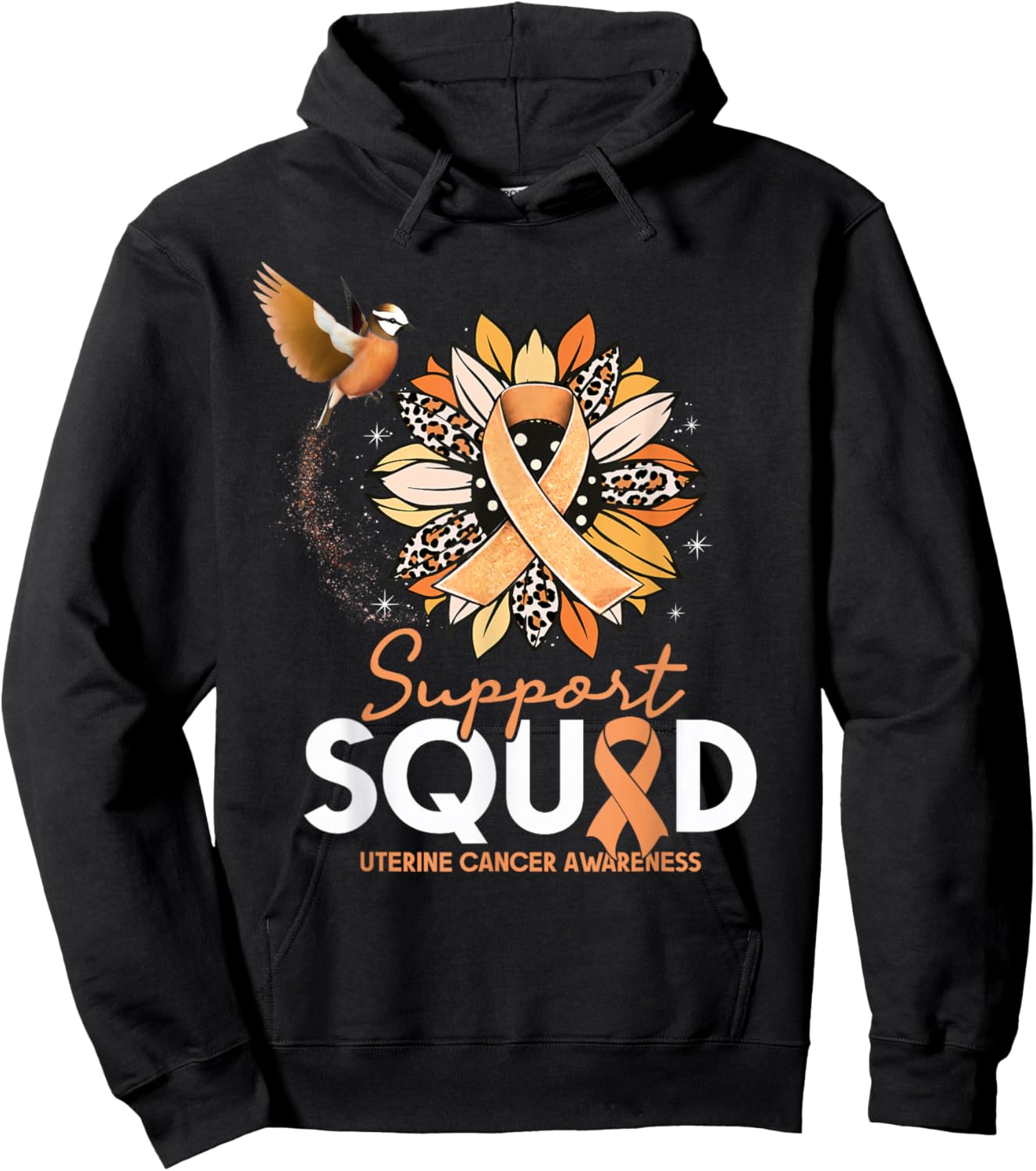 Support Squad Sunflower Hummingbird Uterine Cancer Awareness Hoodie - Hoodie | Black