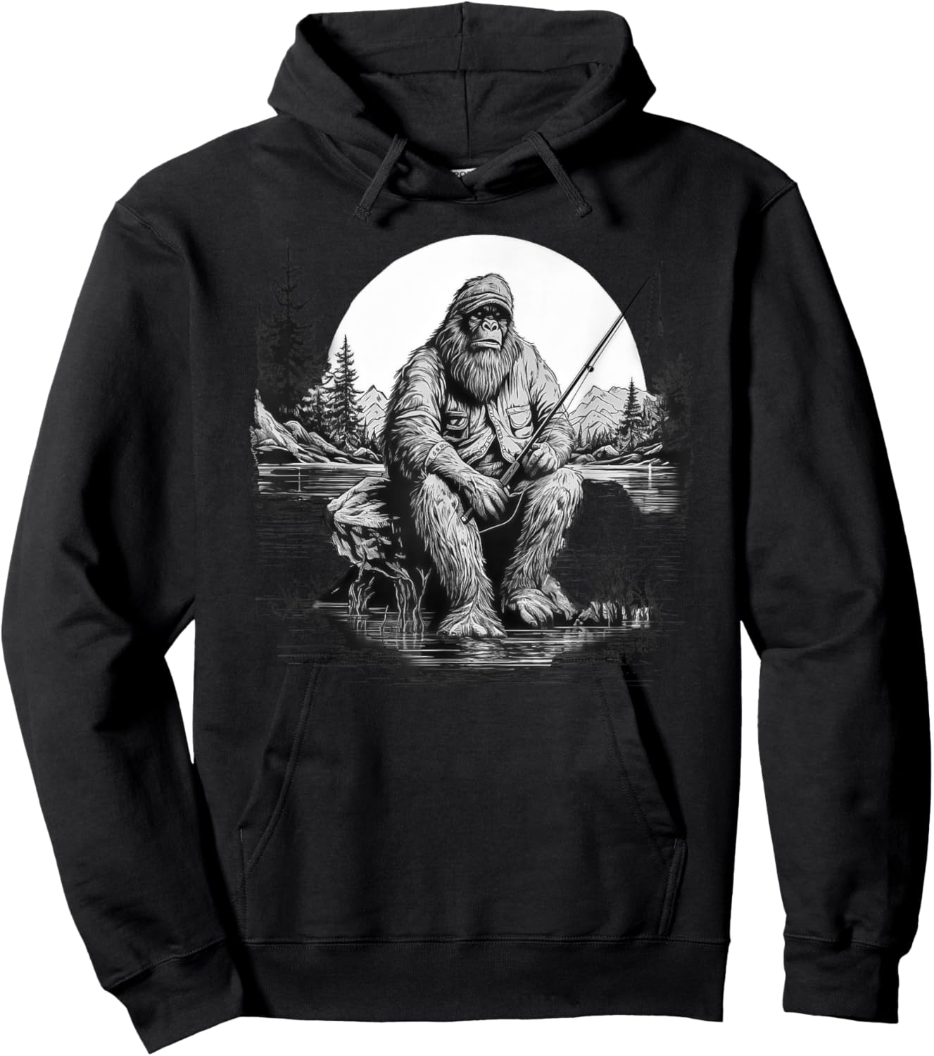 Big foot fishing, Cool Fishing Fisherman Bigfoot Sasquatch Hoodie - Hoodie | Black