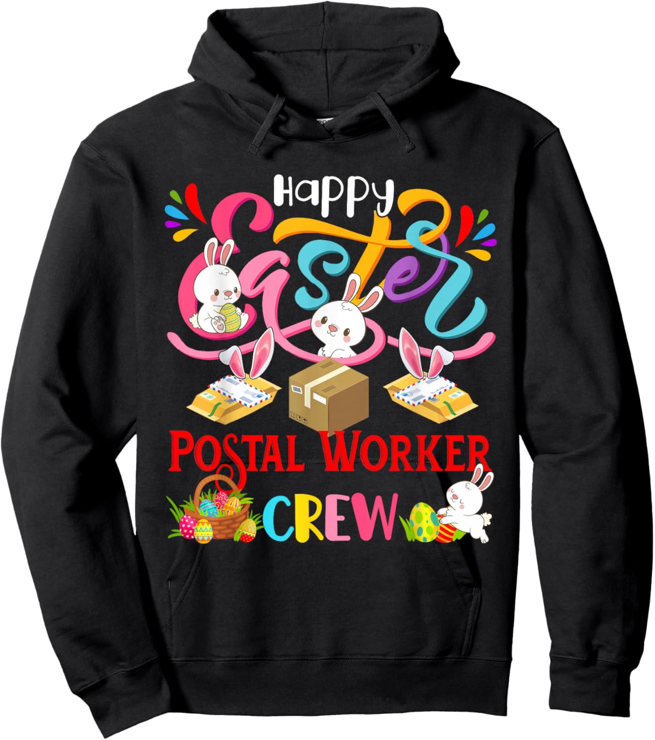 Happy Easter Postal Worker Crew Group Bunnies Hunting Eggs Hoodie - Hoodie | Black