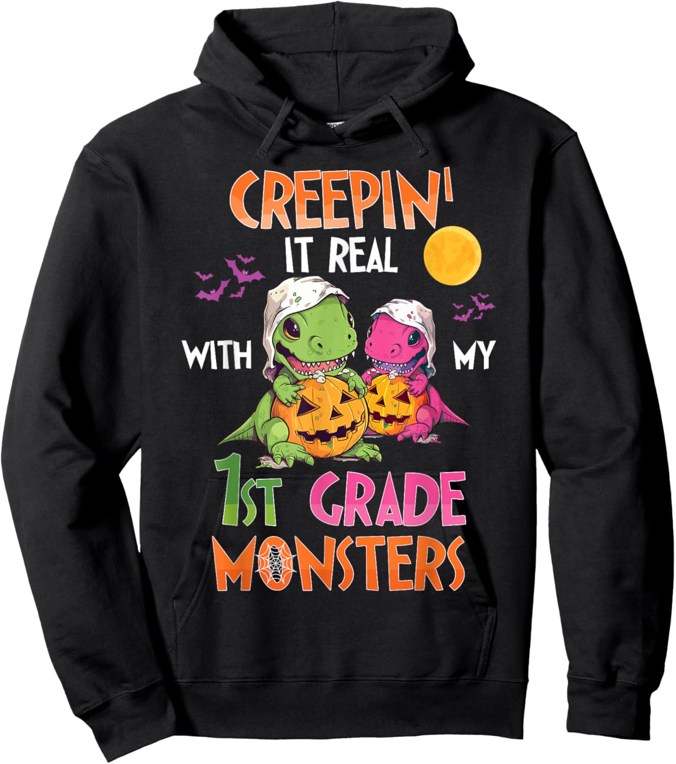 Creepin It Real With My 1st Grade Monsters Halloween Teacher Hoodie - Hoodie | Black