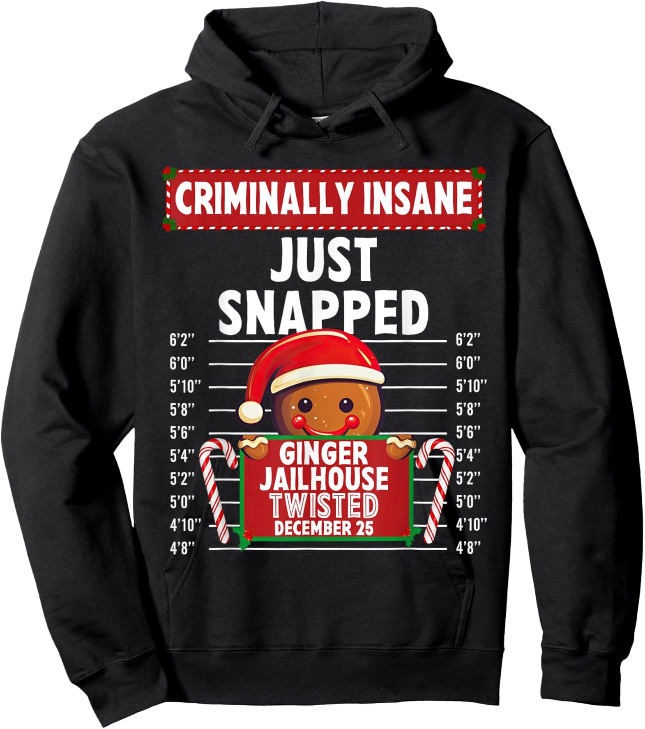 Criminally Insane Ginger Jailhouse Christmas Gingerbread Hoodie - Hoodie | Black