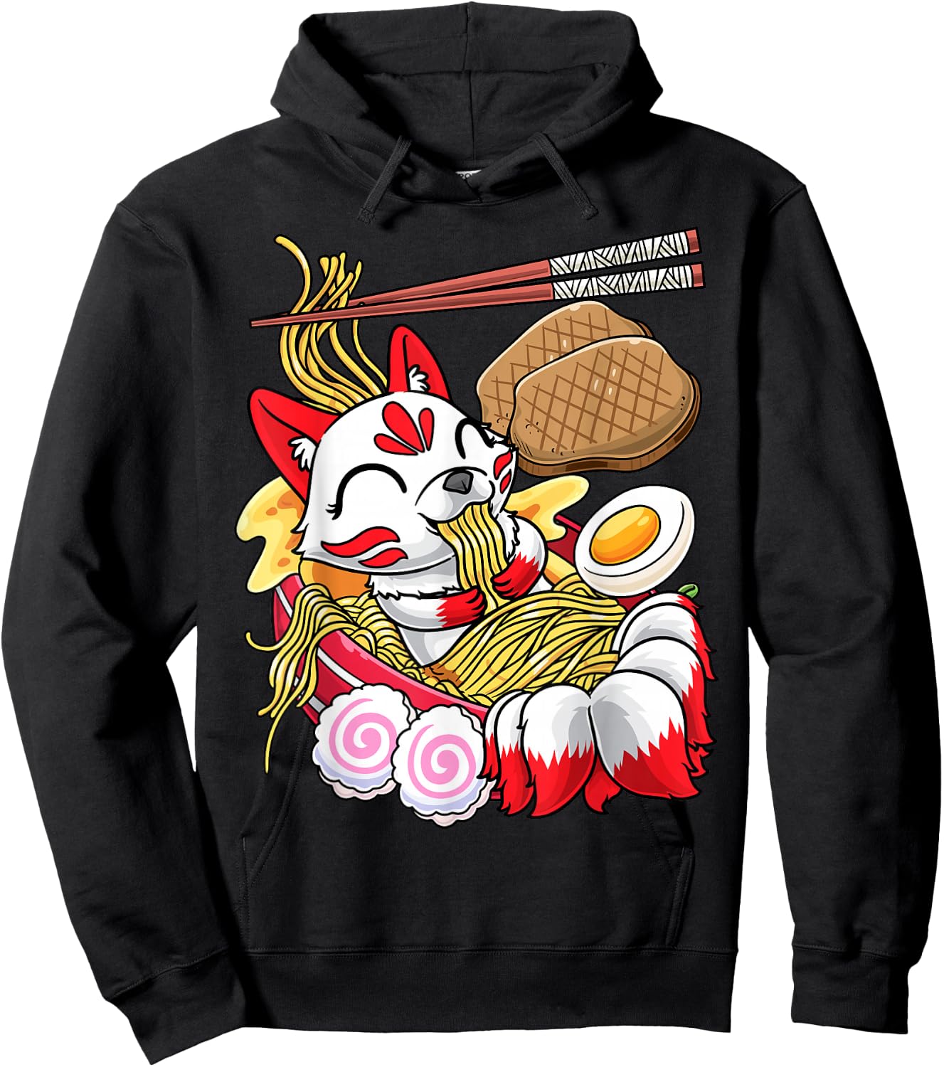Kawaii Kitsune Fox Ramen Noodles Japanese Food Hoodie - Hoodie | Black