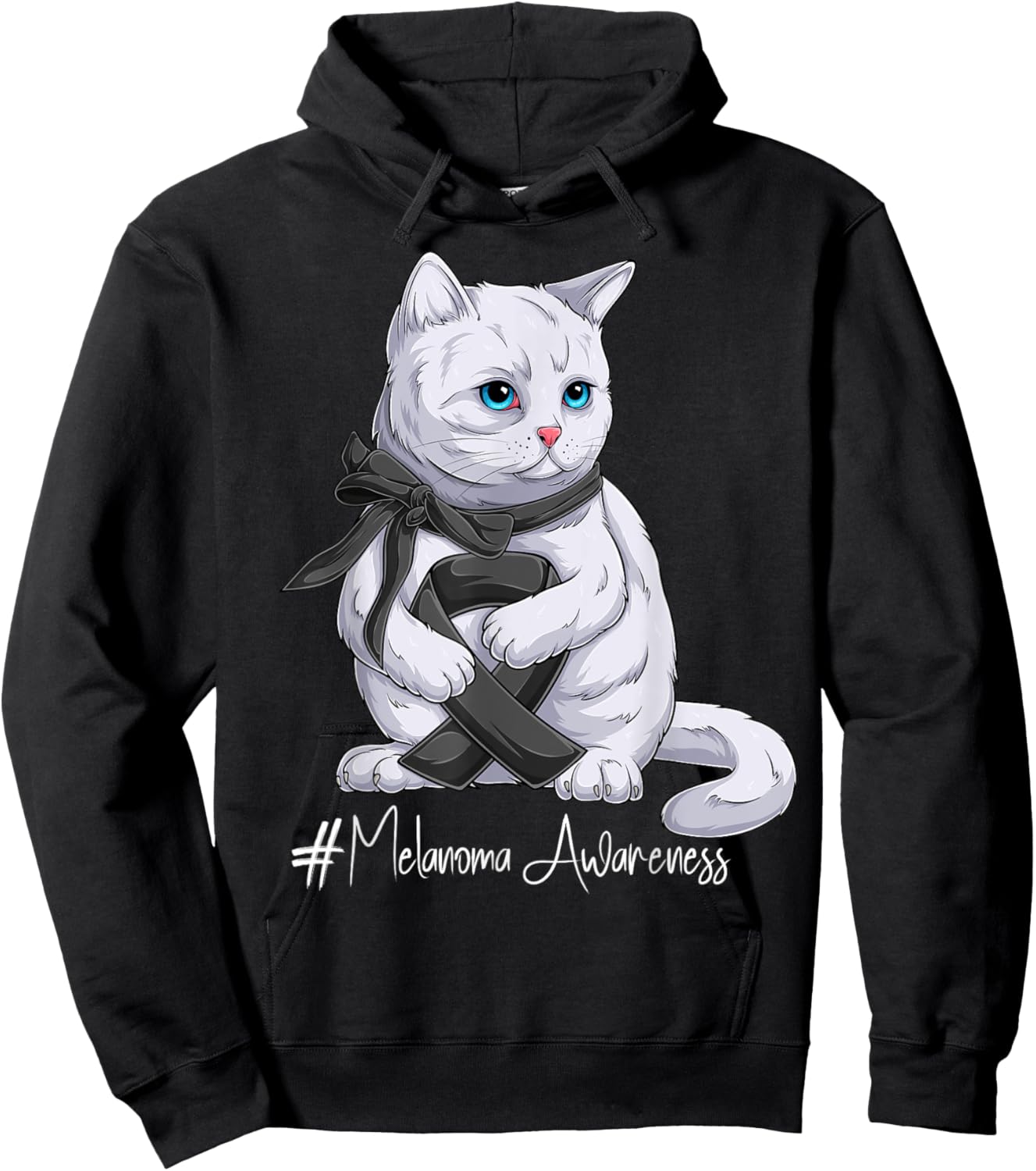 Melanoma Awareness Month Black Ribbon Cat Hoodie - Hoodie | Black
