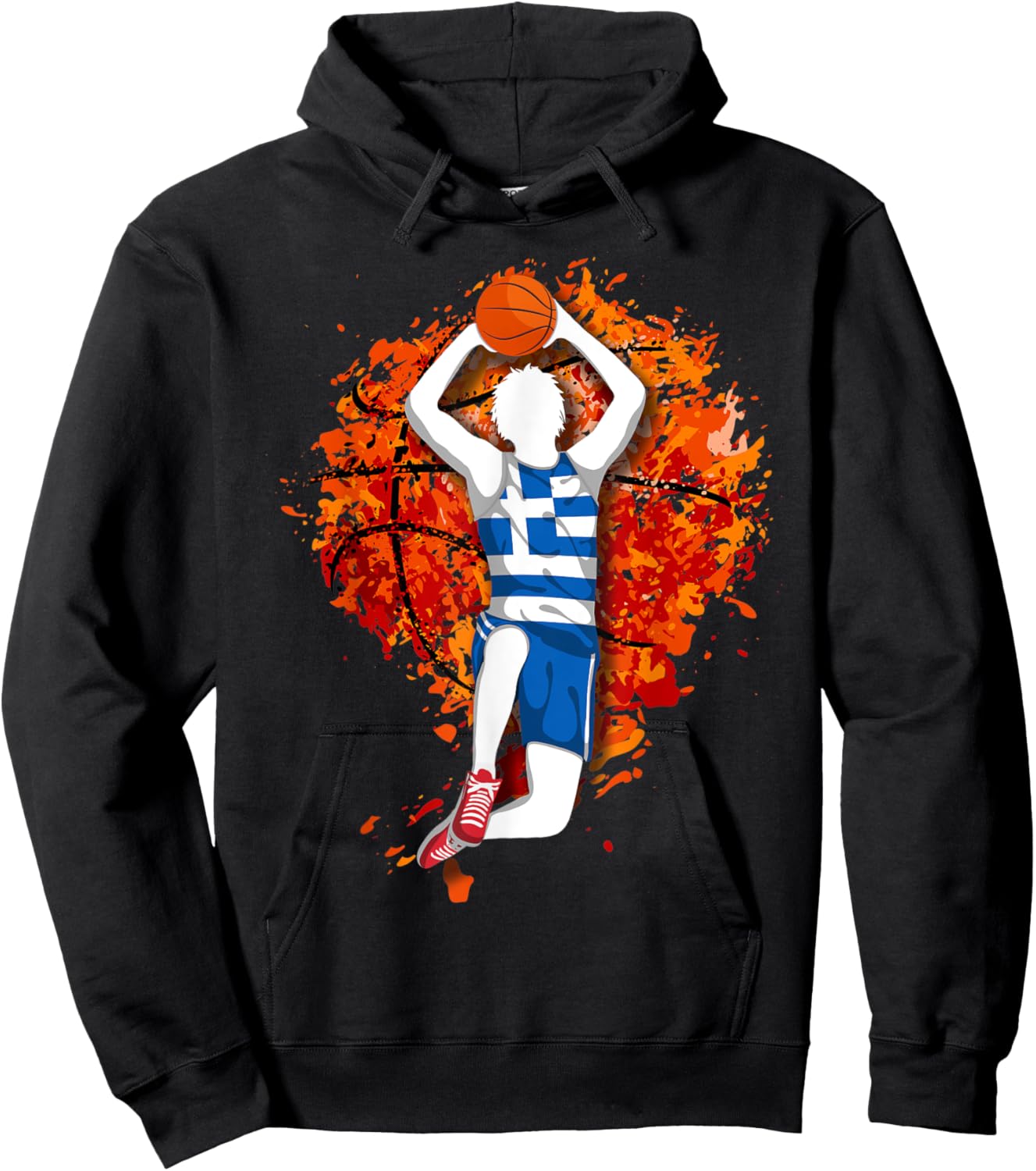 Greece Basketball Greek National Flag Mid Air Slam Dunk Hoodie - Hoodie | Black