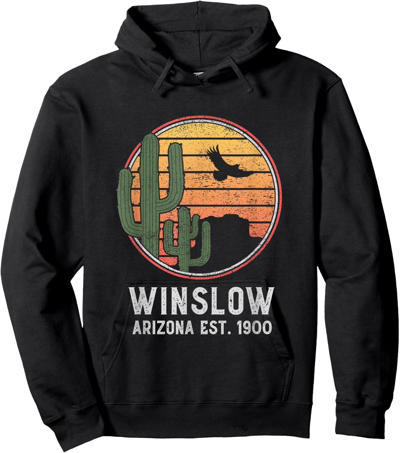 Winslow Arizona Retro Cactus and Sun Hoodie - Hoodie | Black