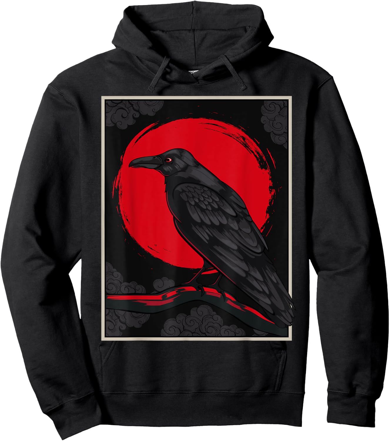Black Raven Moon Nordic Red Crow Lover Design Japanese Hoodie - Hoodie | Black