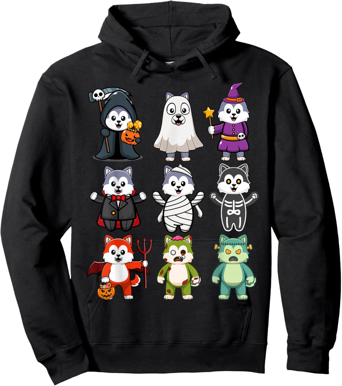 Husky Dog Spooky Boo-Jee Horror Pumpkin Husky Halloween Hoodie - Hoodie | Black