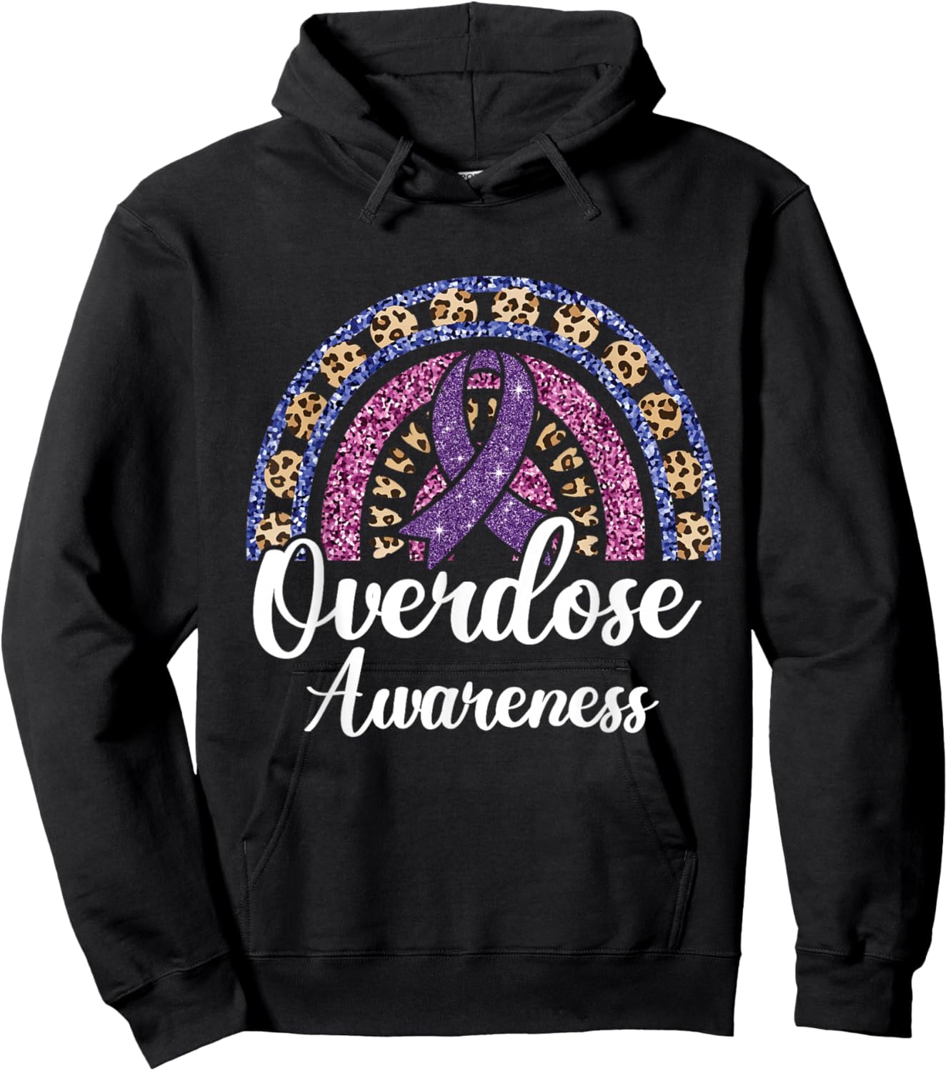 Overdose Awareness Purple Ribbon Drug Addiction Hoodie - Hoodie | Black
