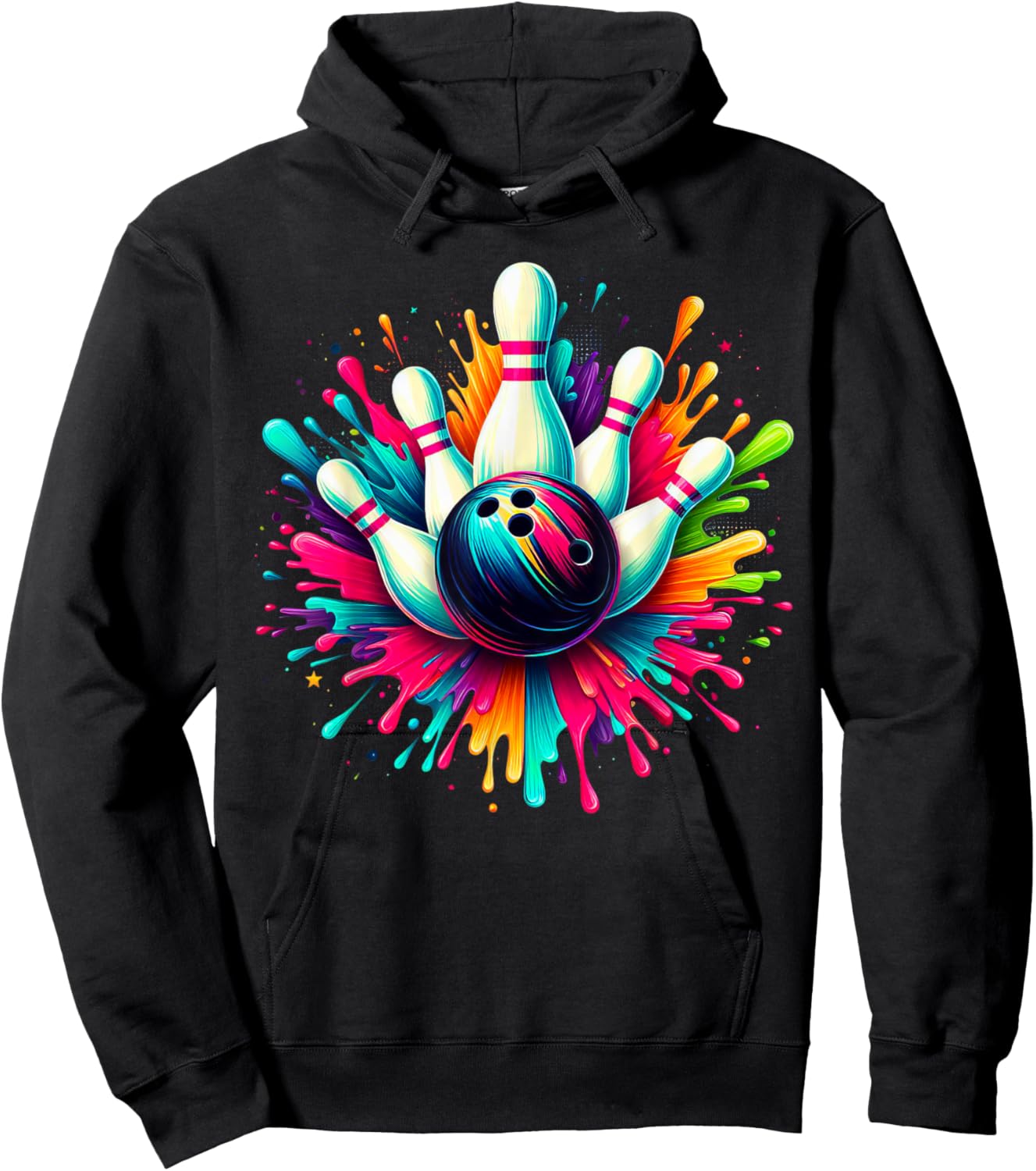 Colorful Bowling Game Day Bowling Cute Colorsplash Ball Hoodie - Hoodie | Black