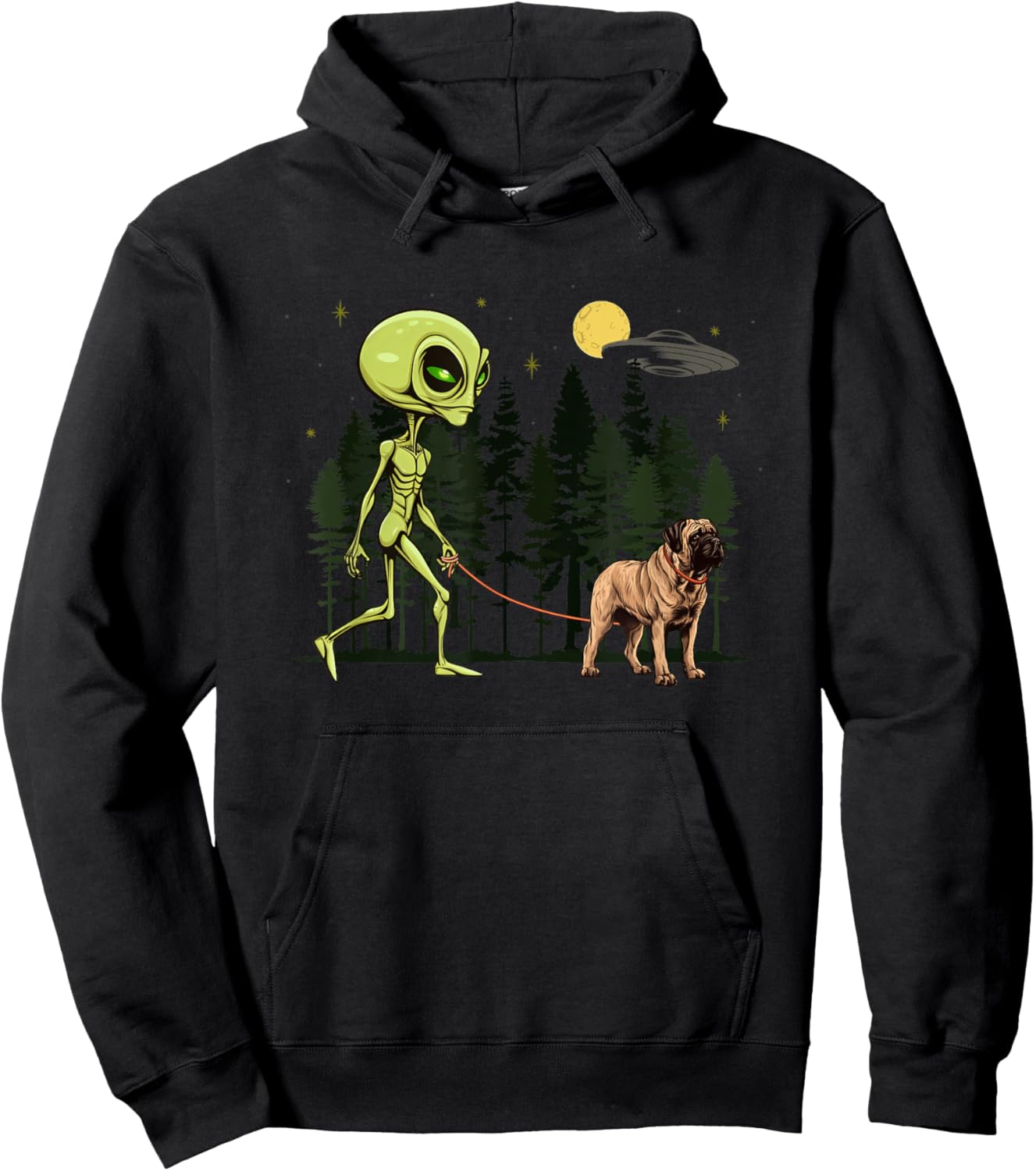 Funny English Mastiff Alien Walking UFO Pet Dog Mom Dad Hoodie - Hoodie | Black