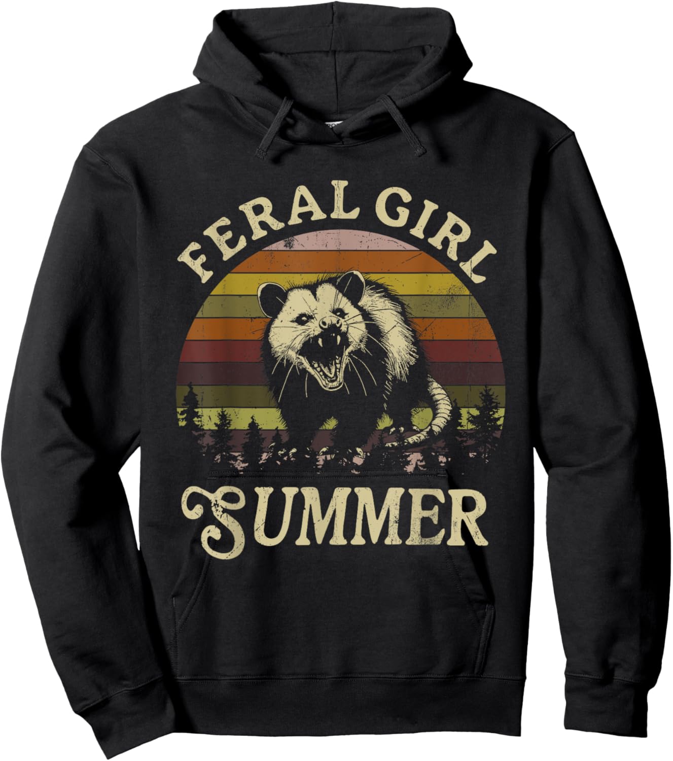 Feral Girl Summer Sarcastic Angry Opossum Vintage Hoodie - Hoodie | Black
