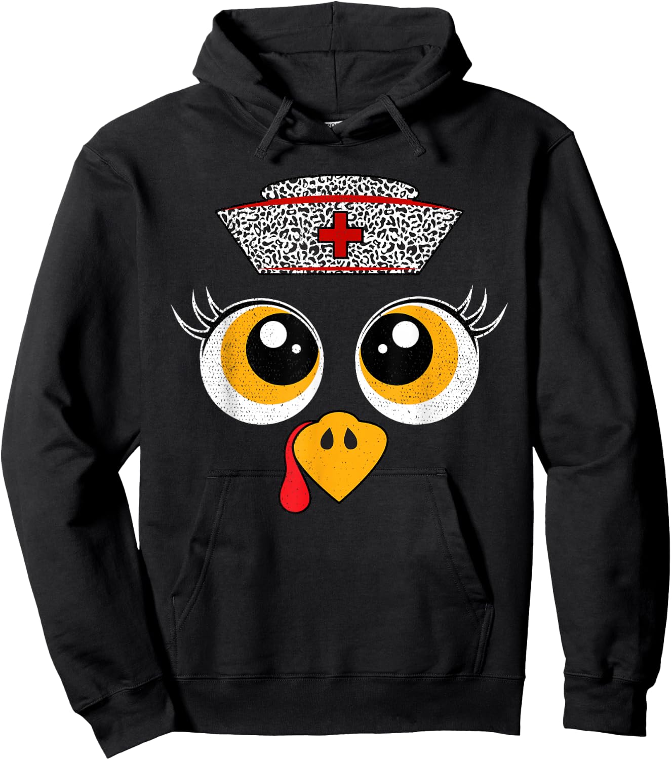Thanksgiving Scrub Tops Women Turkey Face Nurse Holiday Hoodie - Hoodie | Black