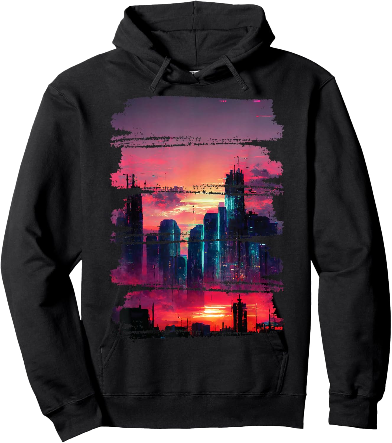 City Skyline Cyberpunk Aesthetic Japanese Streetwear Thema Hoodie - Hoodie | Black