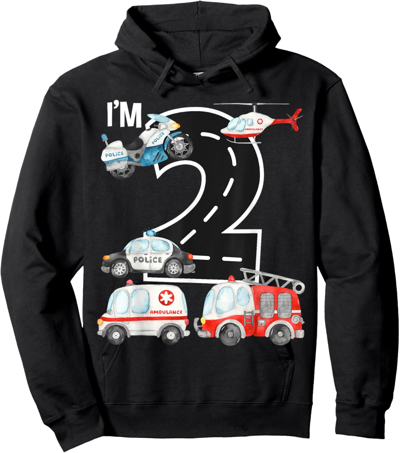 Emergency Vehicles 2nd Birthday Fire Truck Police Car Boys Hoodie - Hoodie | Black