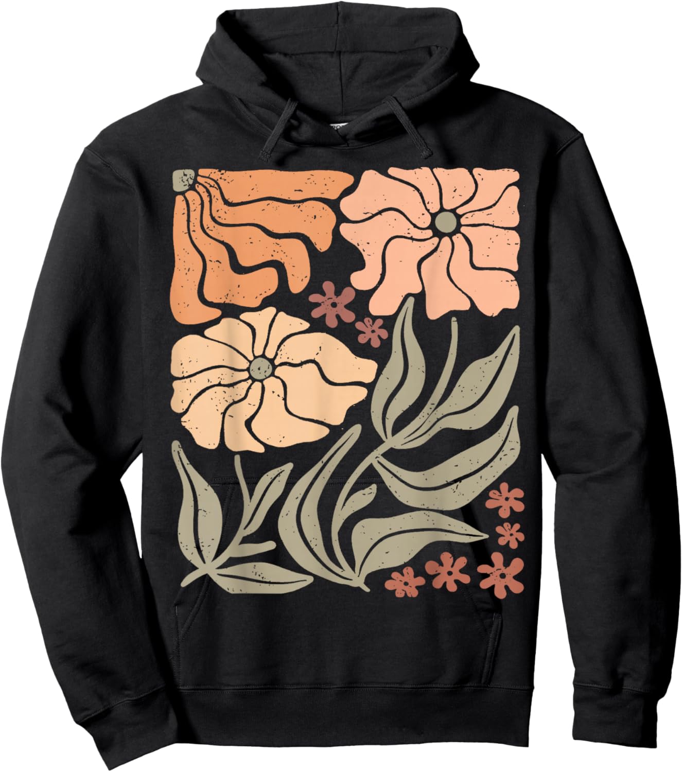 Boho Matisse Wildflower Distressed Pastel Floral Hoodie - Hoodie | Black