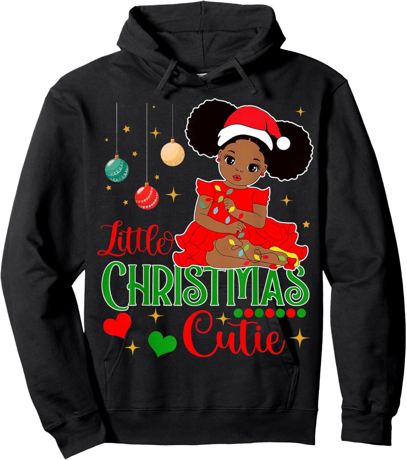 Black Girl Little Christmas Cutie Kids Toddler Girl Xmas Pjs Hoodie - Hoodie | Black