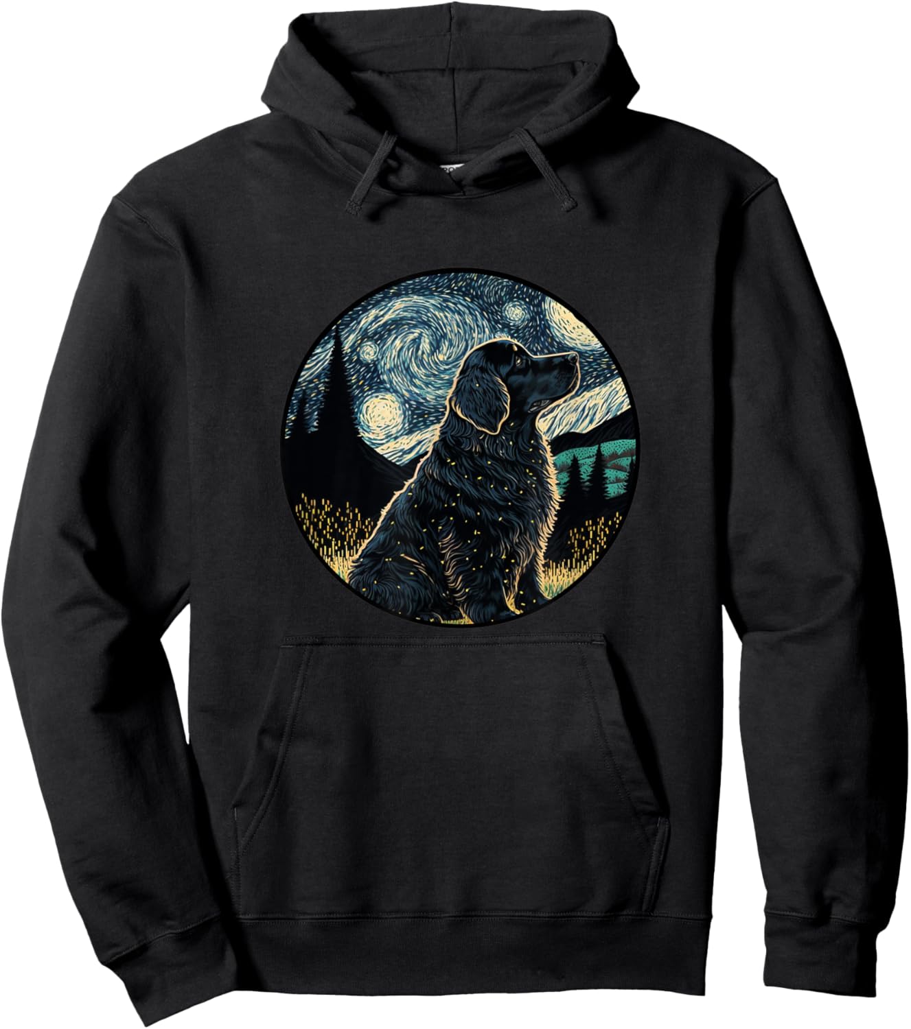 Black Golden Mountain Dog Starry Night Painting Dog Mom Dad Women Kids Hoodie - Hoodie | Black