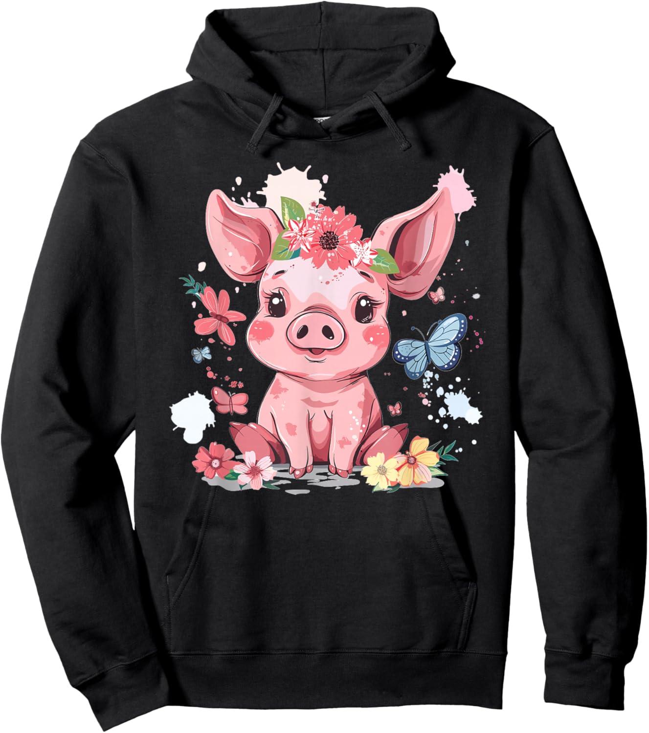 Cute Pig With Flowers I Kids Pig Hoodie - Hoodie | Black