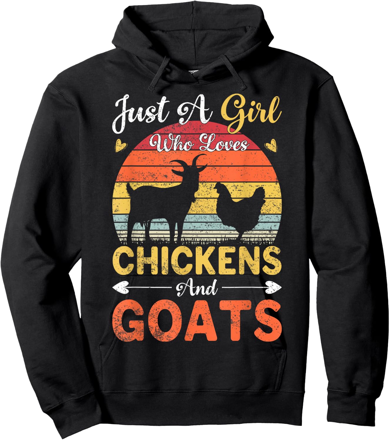 Vintage Just A Girl Who Loves Chickens And Goats Farmer Gift Hoodie - Hoodie | Black