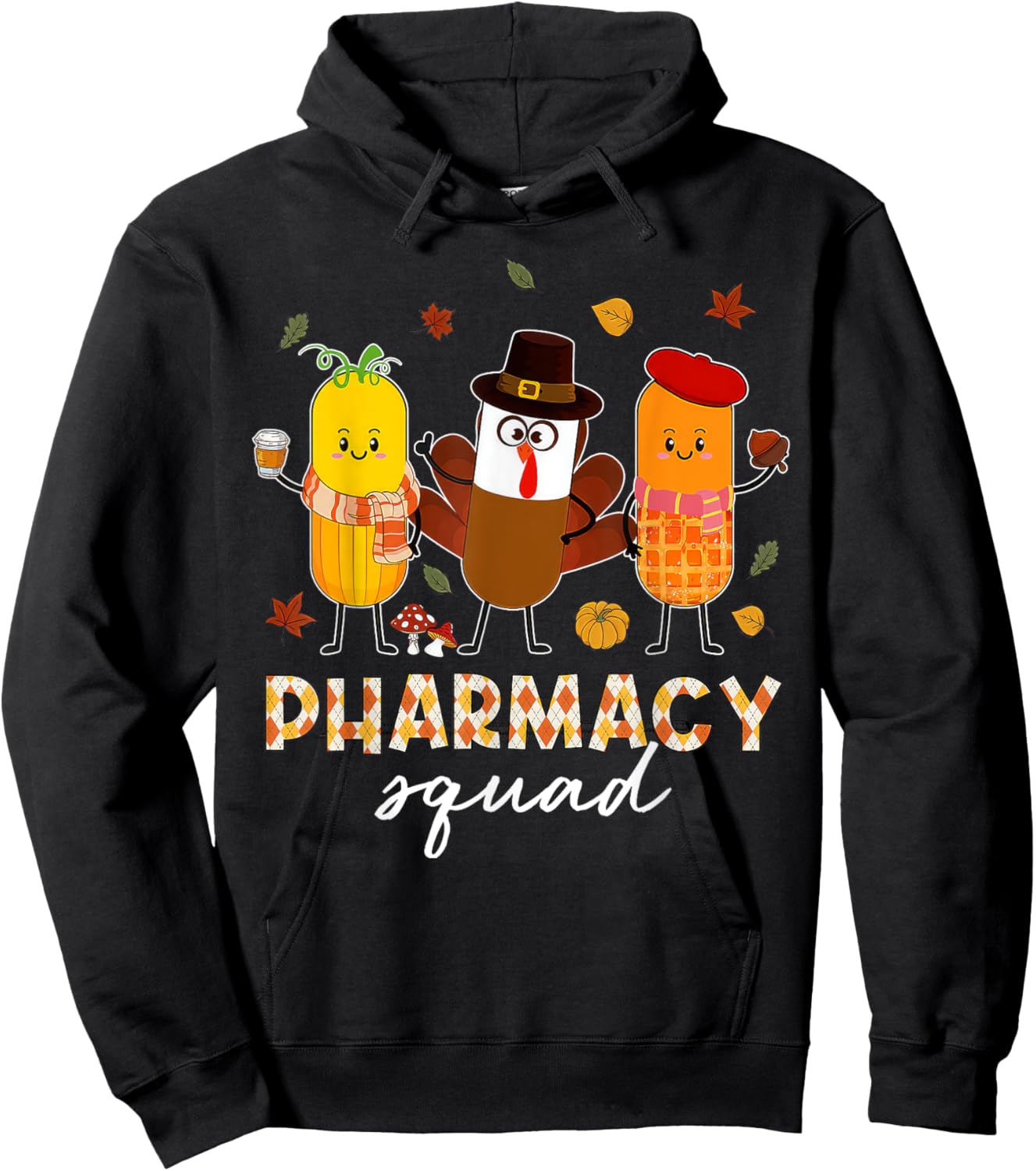 Pharmacy Squad Turkey Thanksgiving Pumpkin Fall Pharm Tech Hoodie - Hoodie | Black