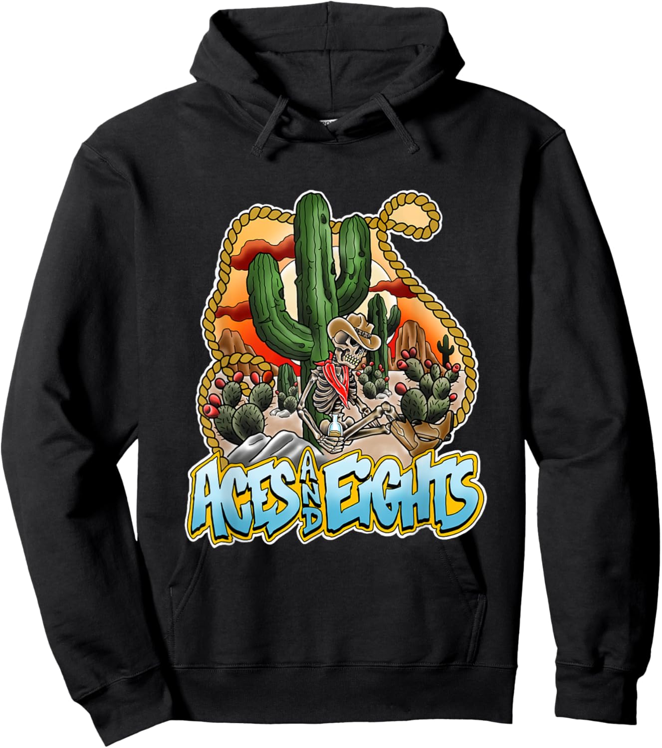 Aces And Eights Desert Scene Hoodie - Hoodie | Black