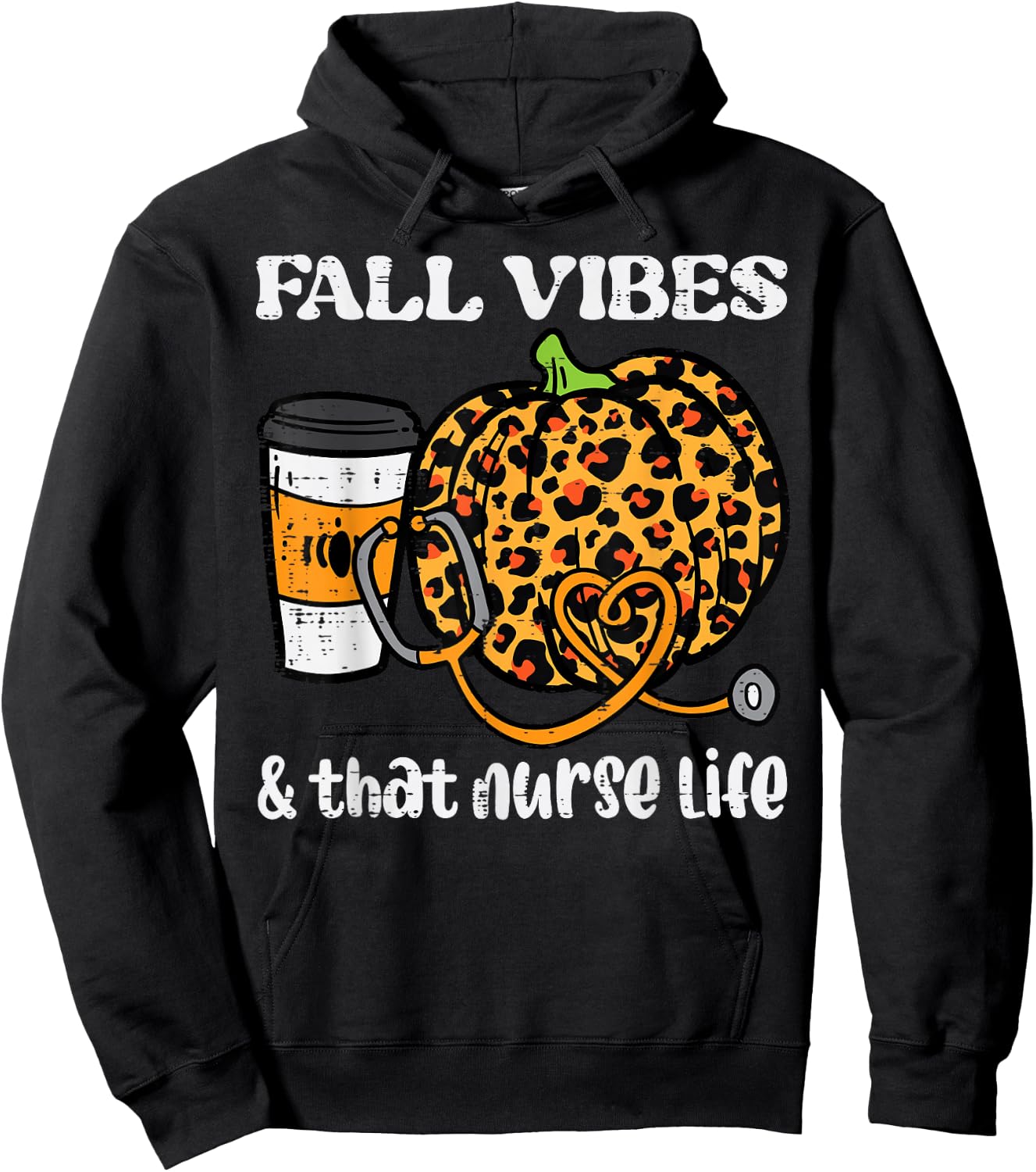 Pumpkin Fall Vibes Nurse Halloween Thanksgiving Scrub Women Hoodie - Hoodie | Black