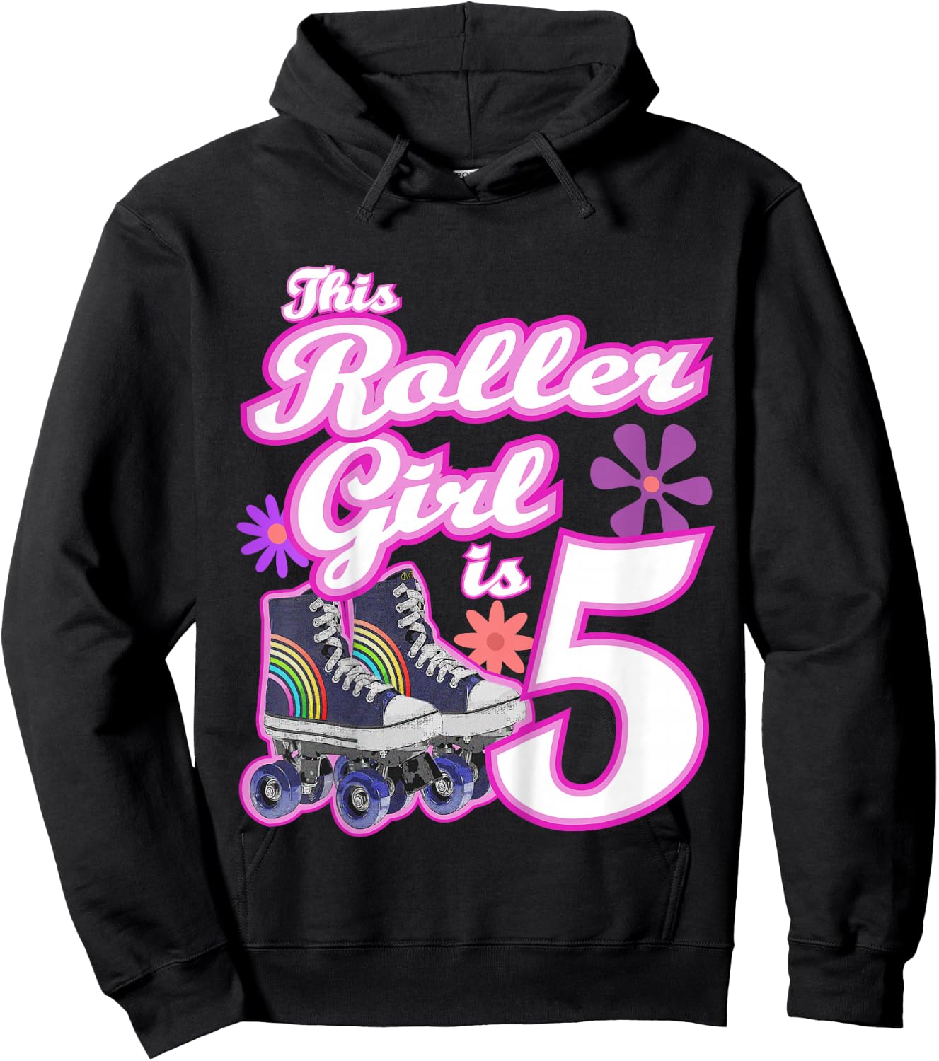 5 Year Old Skate Birthday Roller Girl Skating Theme 5th Gift Hoodie - Hoodie | Black