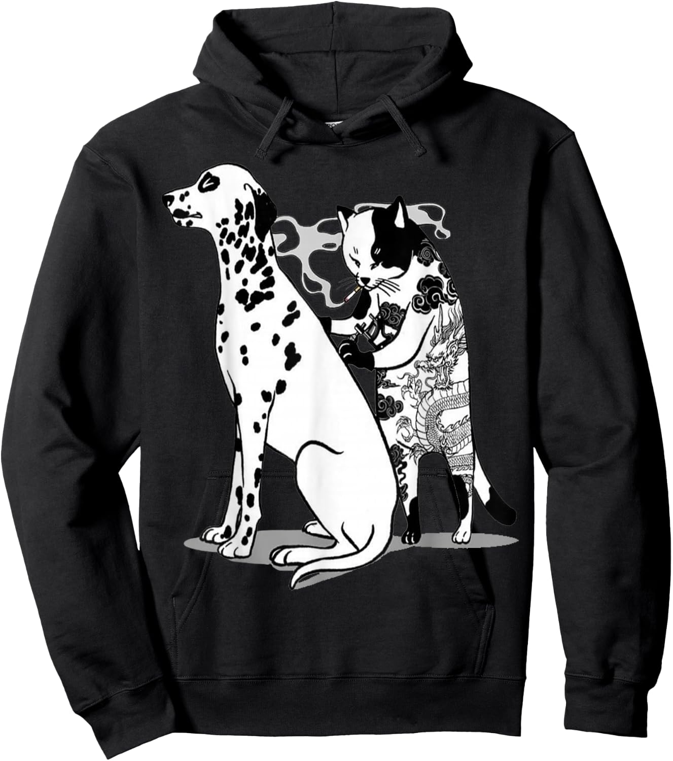 Funny Cat and dog Shirt Tattoo Artist Cat Drawing Tattoos Hoodie - Hoodie | Black